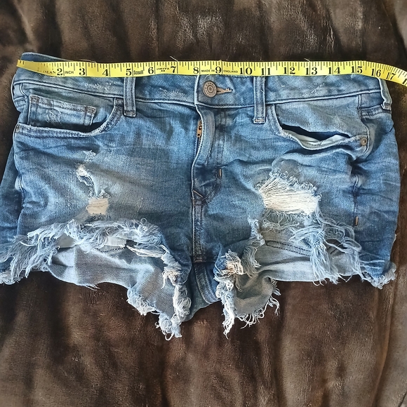 Express Light Blue Ripped Jean Shorts - Picture 3 of 8